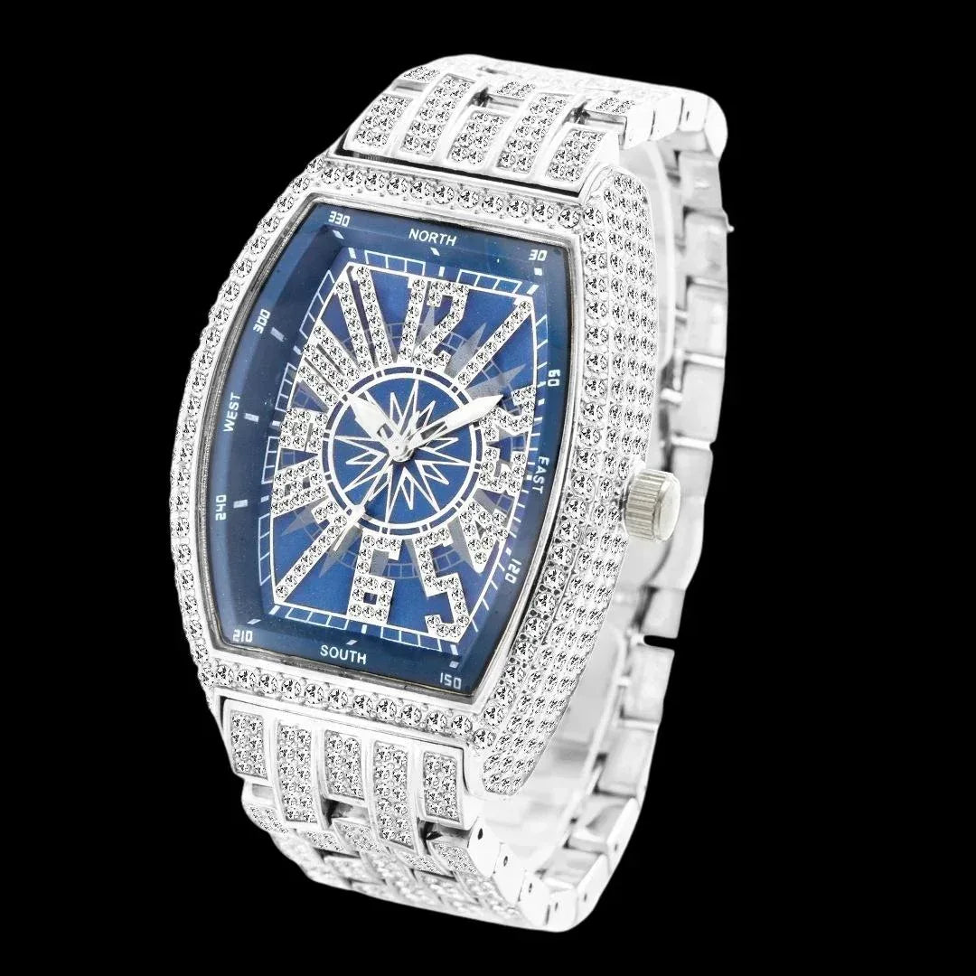 Star Sky Compass Dial Bling Iced Out Watch – Luxury Hip Hop Timepiece - CaratixJewelry